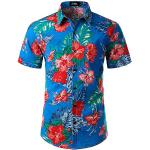 Reduzierte Blaue Blumenmuster Casual Kurzärmelige Stehkragen Hawaiihemden für Herren Größe S für den für den Sommer 