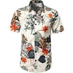 Reduzierte Weiße Blumenmuster Casual Kurzärmelige Stehkragen Hawaiihemden für Herren Größe XL für den für den Sommer 