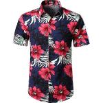Reduzierte Marineblaue Blumenmuster Oversize Kurzärmelige Stehkragen Hawaiihemden für Herren Größe XXL für den für den Sommer 