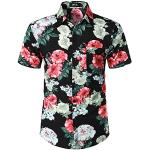 Schwarze Blumenmuster Kurzärmelige Button Down Kragen Hawaiihemden für Herren Größe M für den für den Sommer 