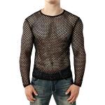 Schwarze Sexy Langärmelige Langarm-Unterhemden durchsichtig aus Mesh für Herren Größe XL für Partys 
