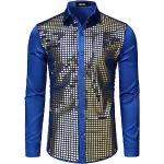 Royalblaue Langärmelige Button Down Kragen Herrenlangarmhemden mit Pailletten Größe XXL für Partys 