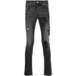 Reduzierte Schwarze Bestickte Vintage JOHN RICHMOND Slim Fit Jeans mit Reißverschluss aus Baumwolle für Herren 