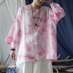Rosa Batik Langärmelige T-Shirts für Damen Einheitsgröße Große Größen für den für den Herbst 