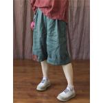 Khakifarbene Unifarbene Vintage Palazzo-Hosen aus Leinen für Damen Einheitsgröße für den für den Sommer 