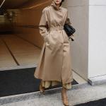 Khakifarbene Unifarbene Damenmäntel aus Polyester ohne Kragen Größe XL für den für den Herbst 