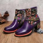 Violette Blumenmuster Vintage Runde High Heel Stiefeletten & High Heel Boots in Normalweite aus Rindsleder für Damen für den für den Winter 
