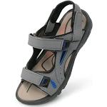 Reduzierte Graue Outdoor-Sandalen mit Klettverschluss in Schmalweite aus Kunstleder orthopädisch für Herren Größe 45 für den für den Sommer 