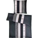 Schwarze Gestreifte Joop! Ornament Stripe Bettwäsche mit Ornament-Motiv mit Reißverschluss aus Mako-Satin 155x200 