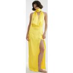 Reduzierte Gelbe Maxi V-Ausschnitt Sommerkleider mit Reißverschluss aus Satin für Damen Größe XS für den für den Sommer 