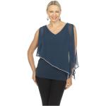 Reduzierte Blaue 3/4-ärmelige Joseph Ribkoff V-Ausschnitt Transparente Blusen & durchsichtige Blusen aus Polyester Handwäsche für Damen Größe 5 XL 
