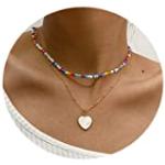 Jovono Boho-Halskette mit Perlen, vergoldet, Herz-