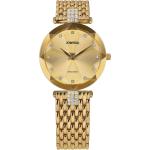 Goldene 5 Bar wasserdichte Stahlarmbanduhren mit Strass mit Mineralglas-Uhrenglas für Damen 