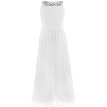 Weiße Bestickte Elegante Ärmellose Maxi Kinderfestkleider mit Reißverschluss aus Chiffon für Mädchen Größe 158 