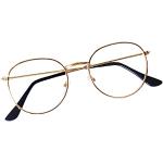 JoXiGo Lesebrille Damen Herren Gold +3.0 Metall Rahmen Nerdbrille Klar Linse + Brillenband
