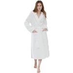 Weiße Langärmelige Maxi Bademäntel mit Kapuze aus Frottee mit Kapuze für Damen Größe XL Weihnachten für den für den Winter 