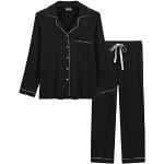 Schwarze Pyjamas lang mit Knopf aus Viskose für Damen Größe XL 2-teilig für den für den Winter 