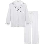 Weiße Pyjamas lang mit Knopf aus Viskose für Damen Größe XL 2-teilig für den für den Winter 