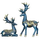Blaue 17 cm Rentier Figuren mit Ornament-Motiv aus Kunstharz 