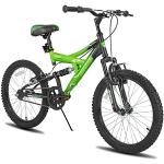 JOYSTAR Contender 20 Zoll Kinder-Mountainbike für Jungen & Mädchen von 7-13 Jahren Kinderfahrrad mit vollgefedertem Stahlrahmen und 1-Gang-Antrieb mit Ständer Grün