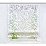 Weiße Blumenmuster Raffrollos mit Klettband aus Voile transparent 1-teilig 