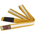Ju-Sports BJJ Kindergürtel - gelb mit weißem Streifen, Baumwolle 4cm breit I BJJ Gürtel mit schwarzem Abschnitt für Zwischenstufen I Mehrfach gesteppt I 220 cm