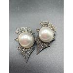 Silberne Vintage Runde Perlenohrringe mit Echte Perle für Damen 