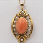 Orange Antike Perlenanhänger aus Gold 14 Karat mit Koralle 