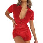 Rote Unifarbene Vintage Kurzärmelige V-Ausschnitt Lange Overalls mit Rüschen für Damen Größe XXL für Partys für den für den Sommer 