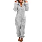 Graue Sexy Mini Pyjamas lang aus Frottee für Damen Größe S Große Größen 2-teilig für den für den Winter 