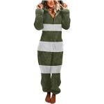 Armeegrüne Leo-Look Pyjamas lang mit Reißverschluss aus Frottee maschinenwaschbar für Damen Größe M Große Größen für den für den Winter 