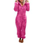 Rosa Gepunktete Sexy Mini Pyjamas lang mit Reißverschluss aus Frottee für Damen Größe 3 XL für den für den Winter 