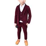 Jungen Anzüge Kinder Schlanke Passform Klassisches Kariertes Anzug-Set Mit Jacke Weste Und Hosen Violett Rot 140