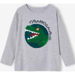 Graue Motiv Langärmelige Vertbaudet Pailletten Shirts für Kinder mit Dinosauriermotiv mit Pailletten aus Baumwolle für Jungen Größe 158 