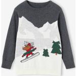 Graue Vertbaudet Kinderweihnachtspullover mit Landschafts-Motiv aus Baumwolle für Jungen Größe 158 