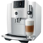 Weiße JURA E8 Kaffeevollautomaten mit Kaffee-Motiv mit Milchaufschäumer 