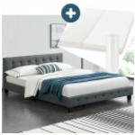 Graue Gesteppte Moderne Juskys Betten mit Matratze aus Holz 140x200 