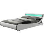 Juskys Polsterbett Valencia 140x200 cm - Bett mit Lattenrost & LED Beleuchtung - Jugendbett weiß