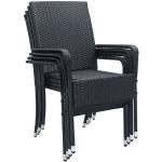 Juskys Polyrattan Gartenstühle Yoro 4er Set - Stuhl mit Armlehnen - Rattan Stühle stapelbar Schwarz