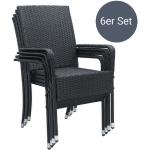 Juskys Polyrattan Gartenstühle Yoro 6er Set - Stuhl mit Armlehnen - Rattan Stühle stapelbar Schwarz