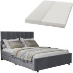 Graue Moderne Juskys Betten mit Matratze aus Samt mit Schublade 140x200 