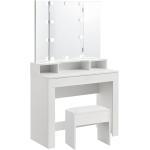 Juskys Schminktisch Marla 90 x 42 x 157 cm weiß mit Spiegel 3-tlg., Schublade, Ablagen, LED & Hocker