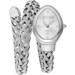 Reduzierte Silberne Wasserdichte Just Cavalli Just Time Quarz Damenarmbanduhren aus Edelstahl mit Analog-Zifferblatt mit Mineralglas-Uhrenglas 