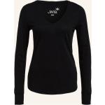 Schwarze Langärmelige Juvia V-Ausschnitt V-Shirts für Damen Größe XS 
