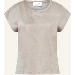 Reduzierte Taupefarbene Kurzärmelige Juvia T-Shirts aus Kunstleder für Damen Größe M 