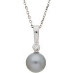 Silberne Elegante Runde Perlenanhänger poliert aus Weißgold 14 Karat mit Echte Perle 