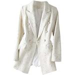 Weiße Bestickte Casual Tweed-Sakkos aus Tweed für Damen Größe L für Partys für den für den Herbst 