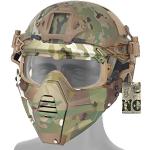 JYNQR Military Taktik 3D Schutzbrille & PJ Fast Helm w Maske,2 Tragevarianten Gesichtsschutz Maske für CQB Airsoft Paintball Schießen,Cp,Glasses