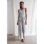 Hellgraue Ikat-Muster Elegante Jyoti Nachhaltige V-Ausschnitt Lange Overalls mit Reißverschluss aus Baumwolle für Damen Größe XL 