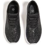 Schwarze Pailletten-Sneaker mit Glitzer mit Schnürsenkel aus Gummi leicht für Damen Größe 39 